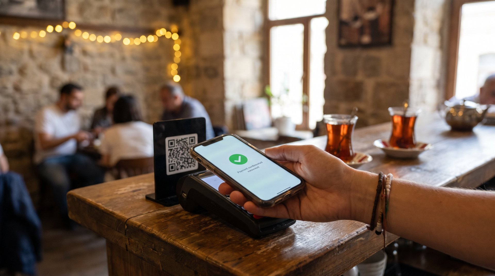 الدفع عبر رمز QR بهاتف روسي في مقهى في باكو